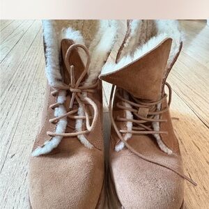UGG Tan Shearling Lace Up Boots Cozy Winter Ankle Boots